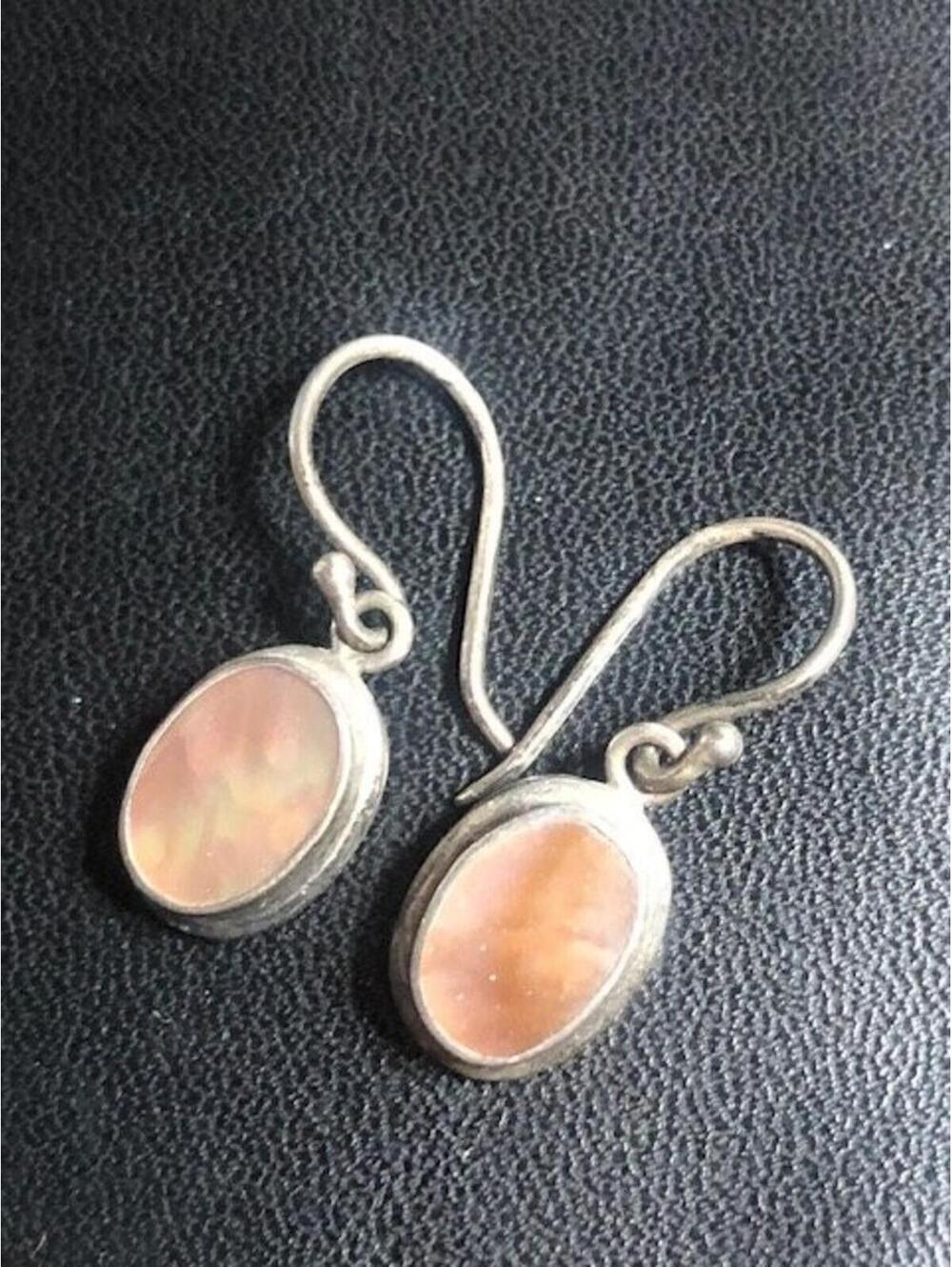 9833 Vintage Baroni Sterling Silver 925 Oval Mother of Pearl Dangle Earrings